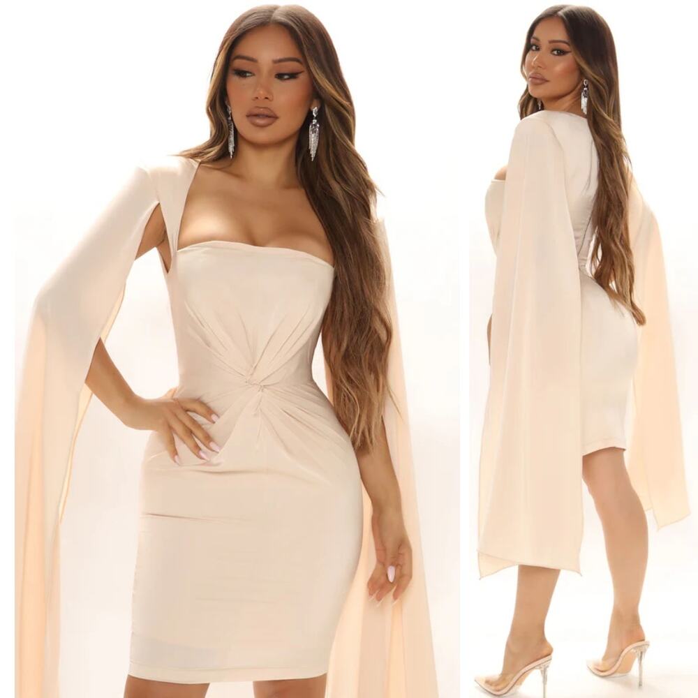 Fashion Nova Elevated Looks Satin Mini Dress Cream Womens Large NWT Grecian Glam
